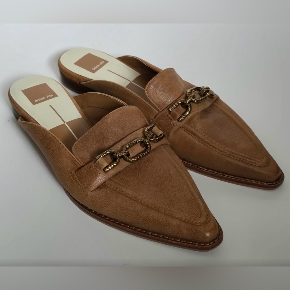 Dolce Vita Brown Mules with Gold Chain